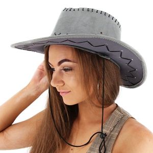 Grey Suede Effect Cowboy Hat 