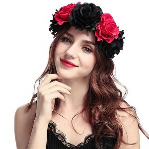 Beautiful Black & Red Mix Garland Flower Headband 
