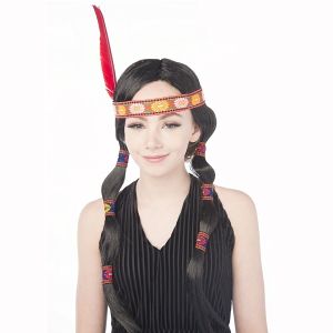 Indian Plaits Wig with Feather