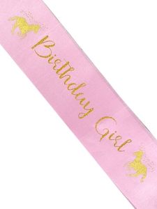Kids Size Light Pink With Gold Unicorn ‘Birthday Girl’ Sash
