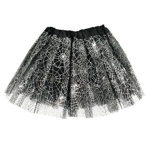 Kids - Black & Shiny Silver Spider Web Halloween Tutu Skirt