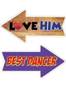 Love Him & Best Dancer, Double-Sided PVC Arrow Photo Booth Word Board Signs