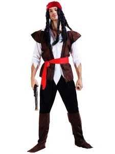 Male Dark Brown Pirate Captain Fancy Dress Costume – One Size