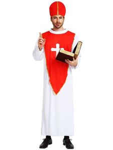 Male Red & White Bishop Pope Fancy Dress Costume – One Size