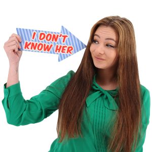 'I Don't know her' Arrow UV Printed Word Board Photo Booth Sign Prop