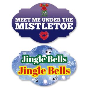 Meet Me Under The Mistletoe & Jingle Bells, Jingle Bells, Double-Sided Xmas Photo Booth Word Board Signs