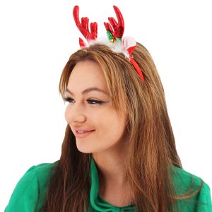Metallic Shiny Reindeer Antlers And Ears Christmas Headband - Red
