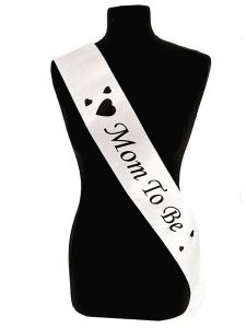 White With Black Heart ‘Mom To Be’ Sash