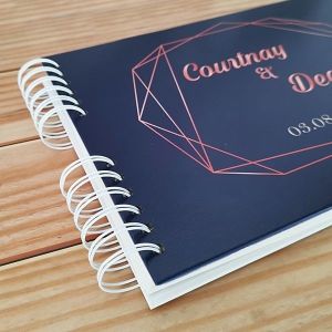 CUSTOM Navy With Geometric Rose Gold Frame Guestbook with Different Page Options