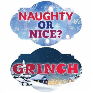 Naughty Or Nice & Grinch, Double-Sided Xmas Photo Booth Word Board Signs
