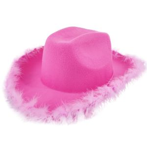 Pink Western Cowboy Cowgirl Hat With Feathers