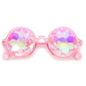 Pink Framed Dizzy Eye Kaleidoscope EDM Fun Party Happy Glasses