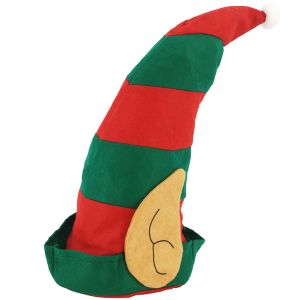 Red and Green Stripy Elf Christmas Hat With Ears