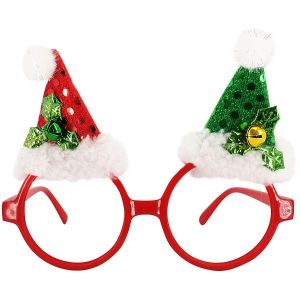 Red Circle With Santa Hats Christmas Glasses