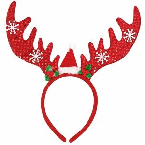 Red Glitzy Reindeer Antlers Christmas Headband