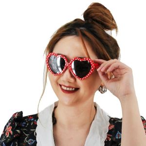 50’s Red & White Polka Dot Heart Frame Glasses