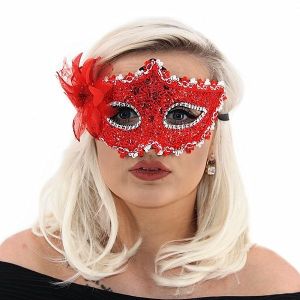 Elegant Lace Floral Masquerade Mask In Red  