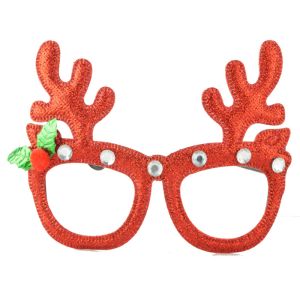 Reindeer Antlers Glitter Christmas Glasses - Red