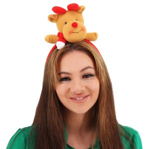 Reindeer Toy With Red Bow & Scarf Christmas Headband