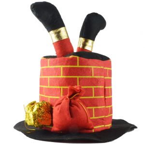 Santa Stuck In Chimney With Gift Bags Christmas Hat