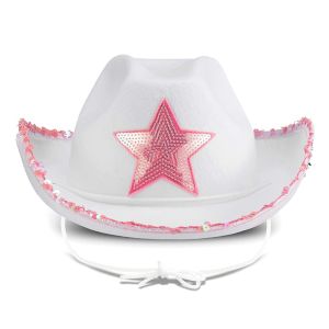 Sequin Pink Star White Cowboy Cowgirl Hat