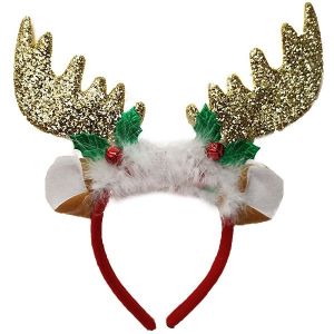 Sparkly Gold Glitter Reindeer Antlers with Ears Headband 
