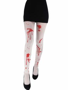 Adult Halloween Tights -  White with Red Dripping Blood