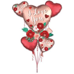 Valentine's Day Pack of 5 'I Love You' Heart Flower Shape Foil Balloon Bouquet