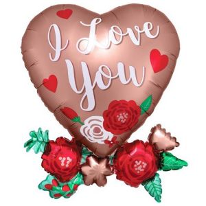 Valentine's Day Pack of 5 'I Love You' Heart Flower Shape Foil Balloon Bouquet