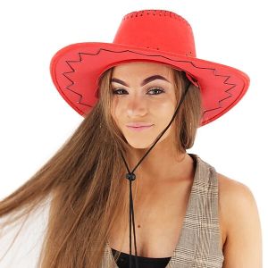 Watermelon Red Suede Effect Western Cowboy Cowgirl Hat