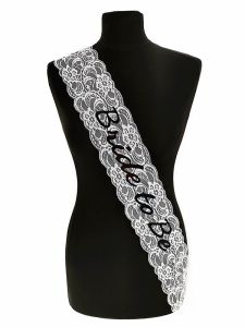 White Lace With Black ‘Bride To Be’ Sash