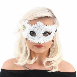 Elegant Lace Floral Masquerade Mask In White   