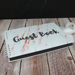 Good Size White Marble Guestbook With Black ‘Guest Book’ Message With Plain Pages 