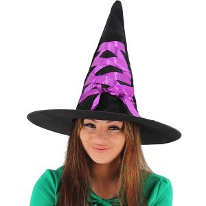 Bewitching Purple Witches Pointed Hat With Purple Ribbon Halloween Fancy Dress Accessory