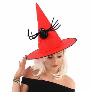 Red Witches Pointed Hat with Spooky Spider Halloween Fancy Dress Accessory