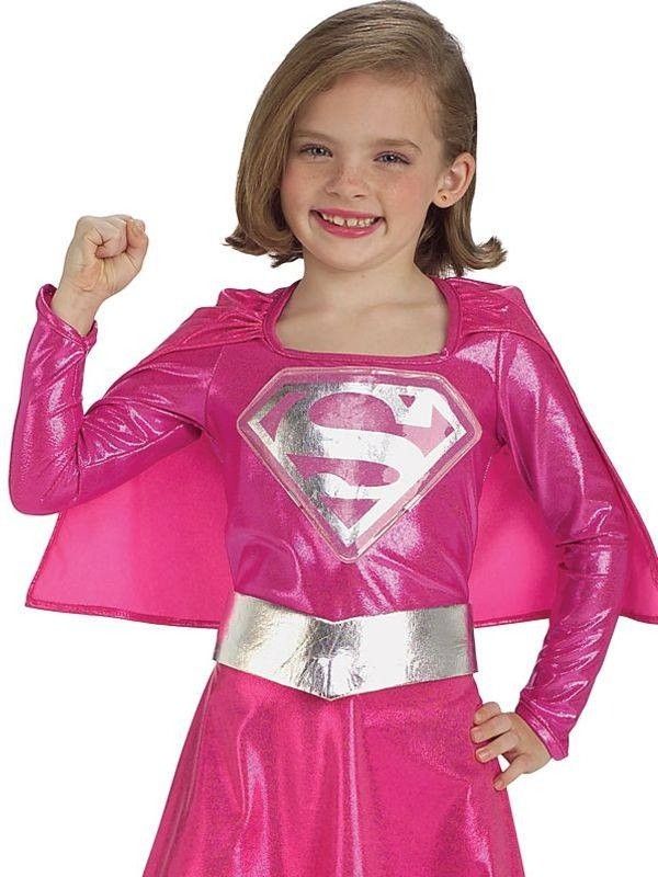 Kids Pink Metallic Supergirl Fancy Dress Costume