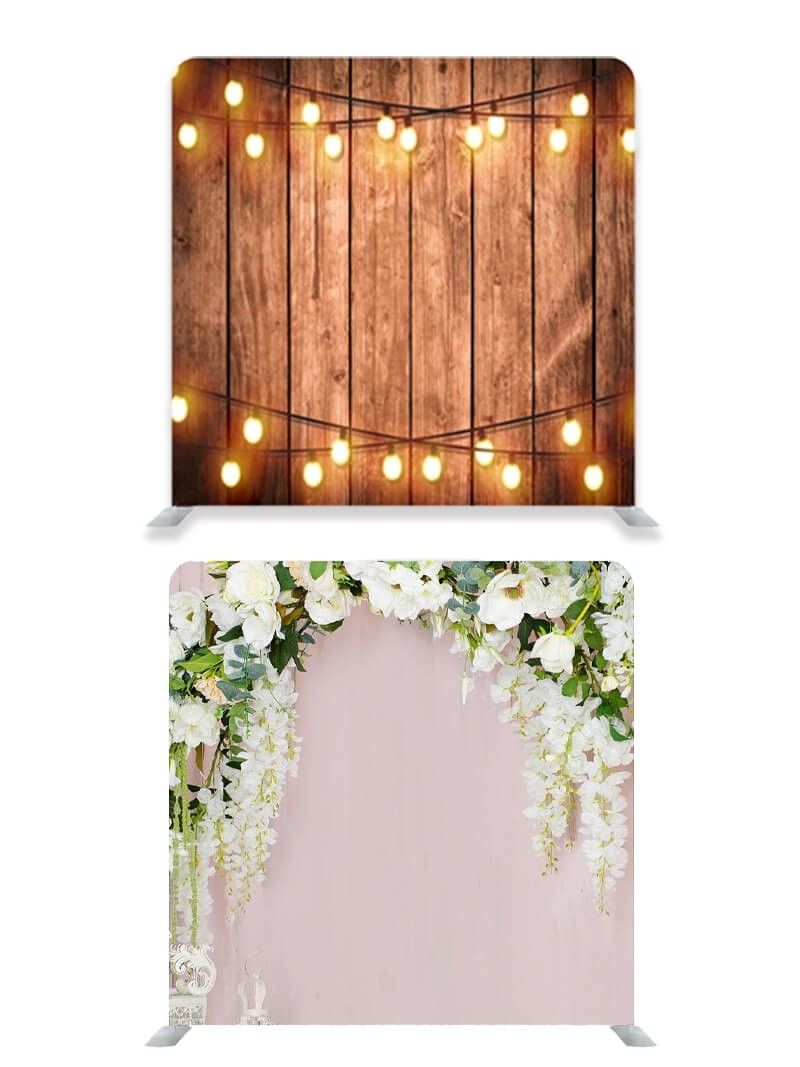 8ft*8ft Rustic Wood with Fairy Lights and Pastel Flowers on Pink ...