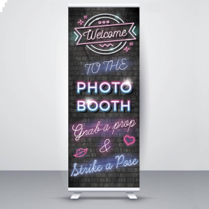 Dark Brick Wall Neon Lights Style ‘Photo Booth’ Pop Up Roller Banner