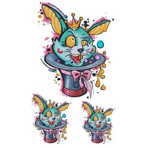 Magic Blue Rabbit and Hat Medium Temporary Tattoo Body Art Transfer No. 912