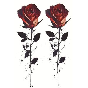 Red Stemmed Roses Medium Temporary Tattoo Body Art Transfer No. 959