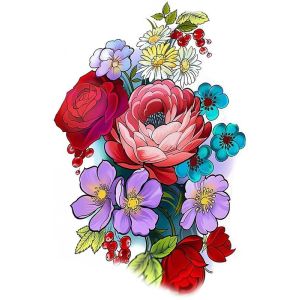 Vibrant Flower Bouquet Medium Temporary Tattoo Body Art Transfer 