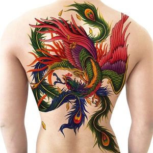 Colourful Phoenix Full Back Temporary Tattoo Body Art Transfer No. 30