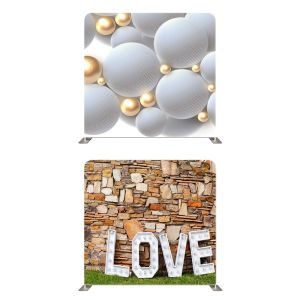 8ft*7.5ft 3D White Gold Spheres And Love Letters Backdrop, With or Without Tension Frame 