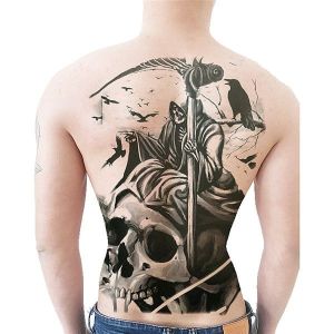 Tormented Reaper and Skull Halloween Full Back Temporary Tattoo Body Art Transfer No. 78