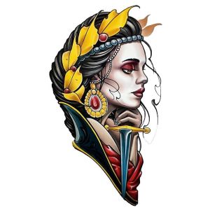 Native Warrior Princess with Dagger Medium Temporary Tattoo Body Art Transfer No. 84