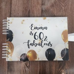 CUSTOM Elated Celebratory Black Gold Balloons Confetti Guestbook with Different Page Style Options