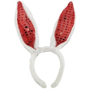 Furry Sequin Easter Bunny Ears Headband – Red 
