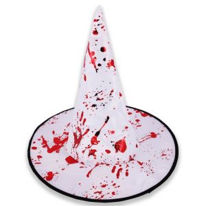 White Wizard Hat with Shiny Red Blood Handprint