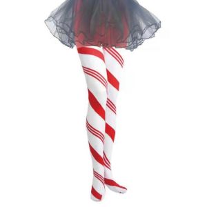 Adult Tights - Xmas Candy Cane Red & White Striped 