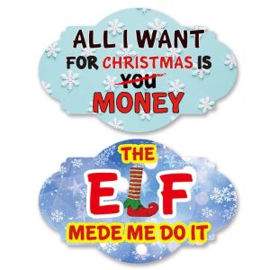 ‘All I Want For Xmas Is Money’ & ‘The Elf MEDE Me Do It’ Double-Sided Xmas Photo Booth Word Board Signs